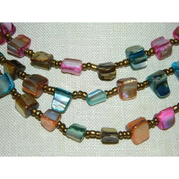 VTG Silver Tone Multi Color Abalone Mother of Pearl Shell Bead Choker Necklace - Picture 2 of 3